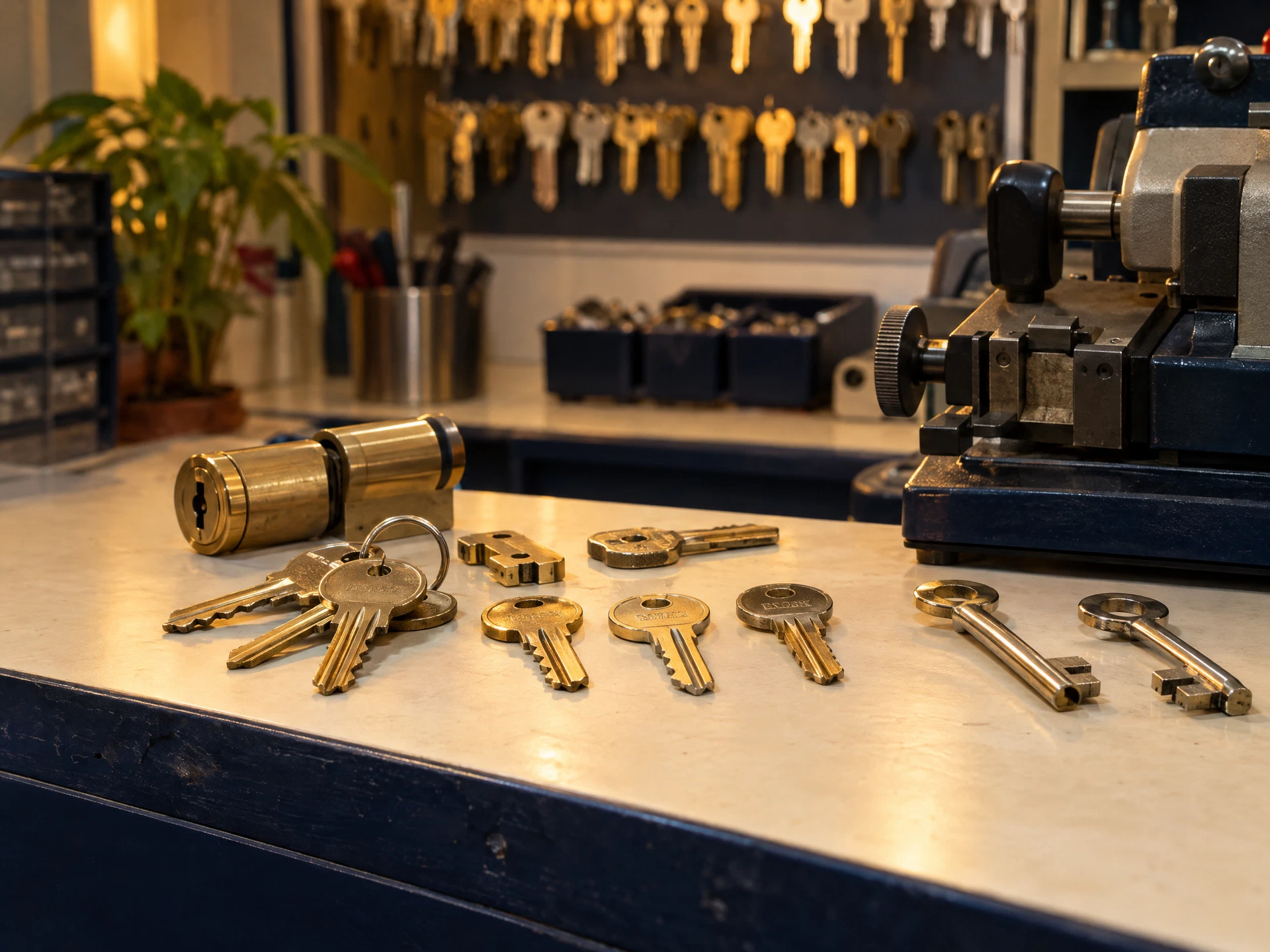 Duplicate brass house keys and almirah key blanks